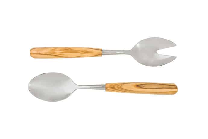 Pair of Forged Salad Server Spoons with Olive Wood Handles - Kitchen Knives and Accessories - Knife Shop L'Artigiano Scarperia - 02