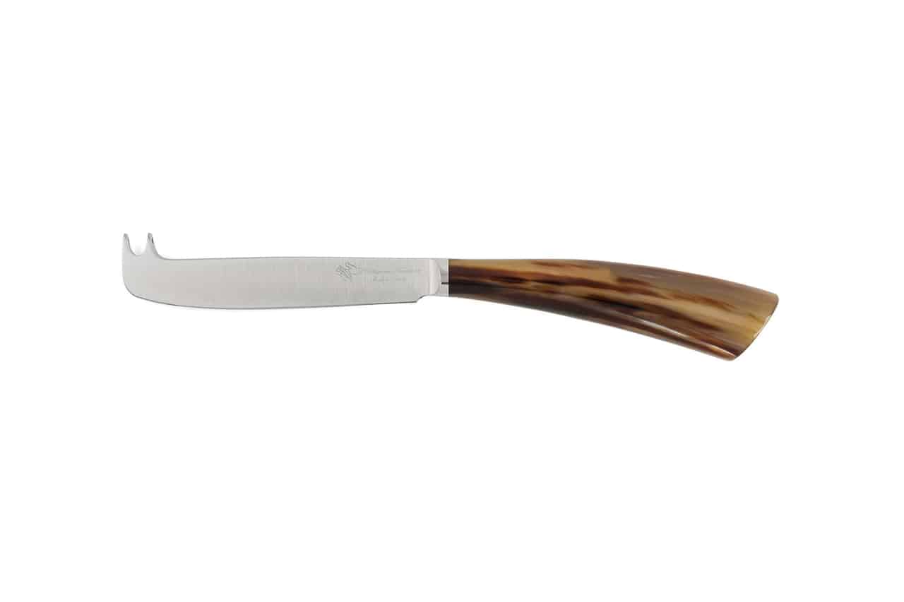 Wave Blade Forged Cheese Knife with Tasting Forklet and Ox Horn Handle - Cheese Knives and Accessories - Knife Shop L'Artigiano Scarperia - 01