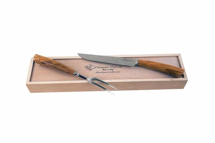 Roast Carving accessory set with Olive Wood Briar handle knife and fork - Kitchen Knives and Accessories - Knife Shop L'Artigiano Scarperia - 01