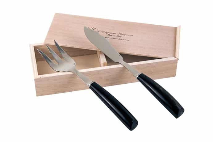 Fish Serving Knife and Fork Set with Ox Horn Handles - Kitchen Knives and Accessories - Knife Shop L'Artigiano Scarperia - 01