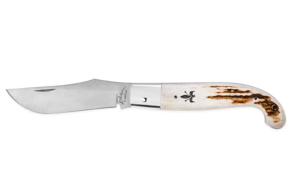 Scarperia Zuava Knife with Deer Antler Handle and Lily Engraving - Italian Regional Knives - Knife Shop L'Artigiano Scarperia - 01