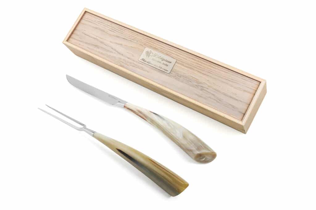 Forged Barbecue Set with Ox Horn Handle - Kitchen Knives and Accessories - Knife Shop L'Artigiano Scarperia - 01