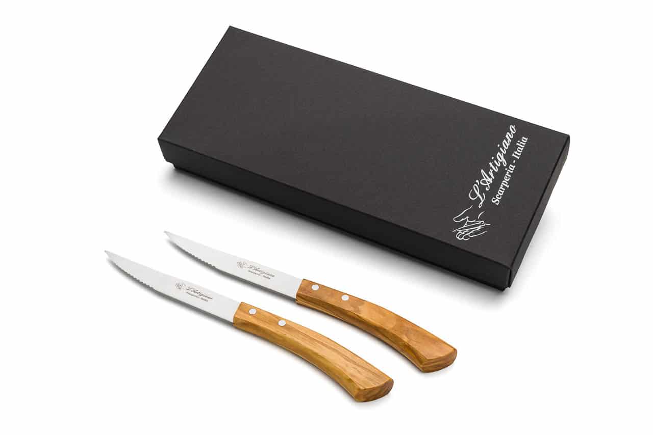 His and Her two-piece San Barnaba Table and Steak Knife Set with Olive Wood Handles - Steak and Table Knives - Knife Shop L'Artigiano Scarperia - 02