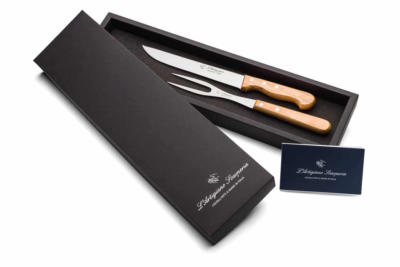 Roast Carving accessory set with olive wood handle knife and fork- Kitchen Knives and Accessories - Knife Shop L'Artigiano Scarperia - 01