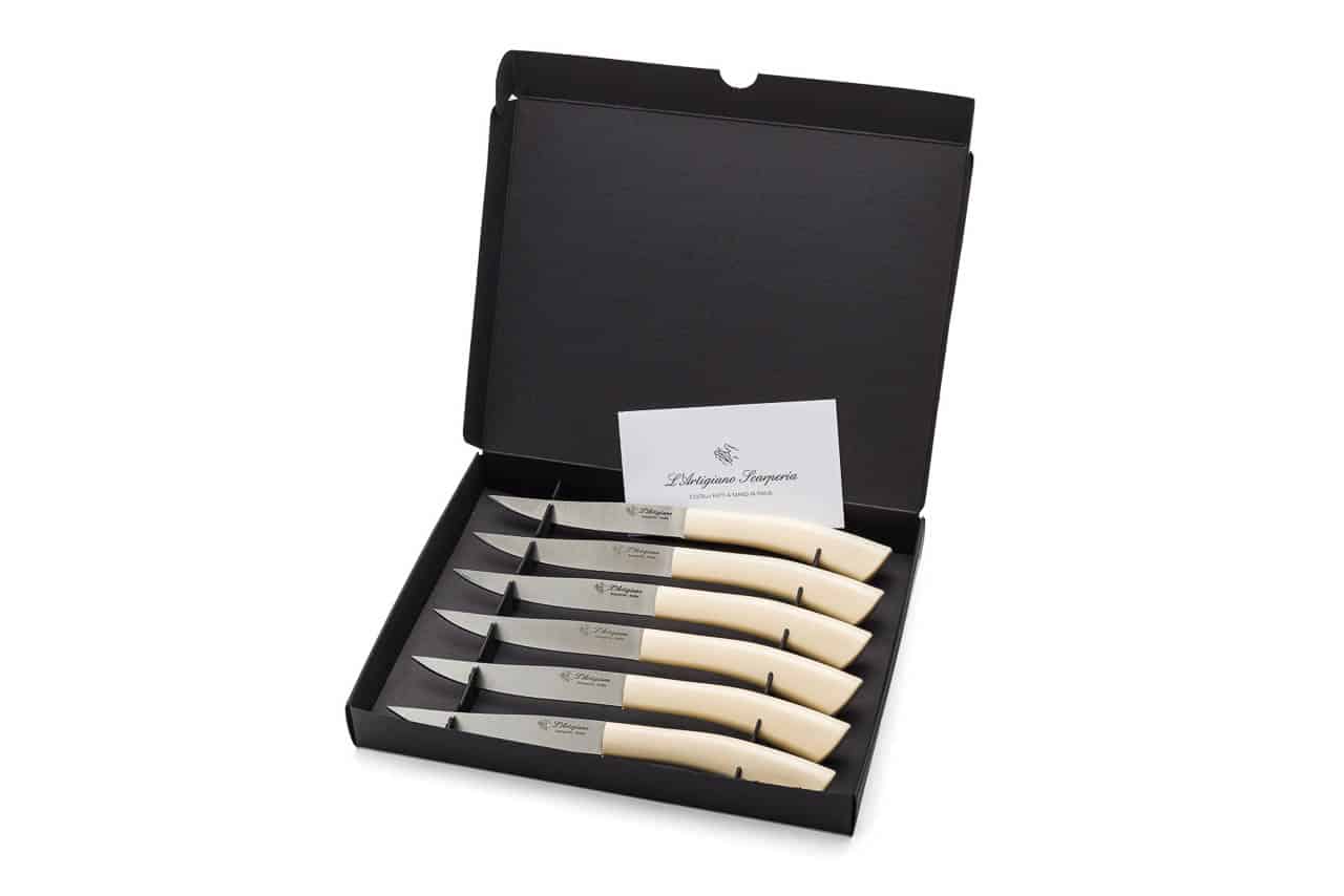 Six-piece San Barnaba Table and Steak Knife Set with Ivory Resin Handles - Steak and Table Knives - Knife Shop L'Artigiano Scarperia - 01