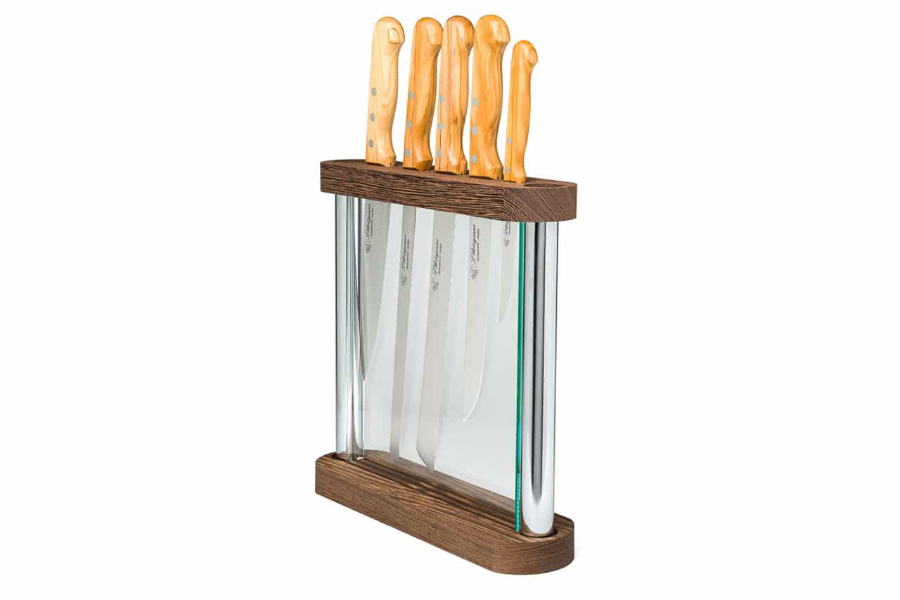 Crystal block holder with Olive Wood Handle knife set - Kitchen Knives and Accessories - Knife Shop L'Artigiano - 02
