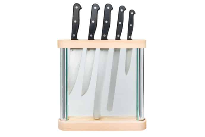 Crystal Block holder with Black Resin Handle Knife Set - Kitchen Knives and Accessories - Knife Shop L'Artigiano Scarperia - 01