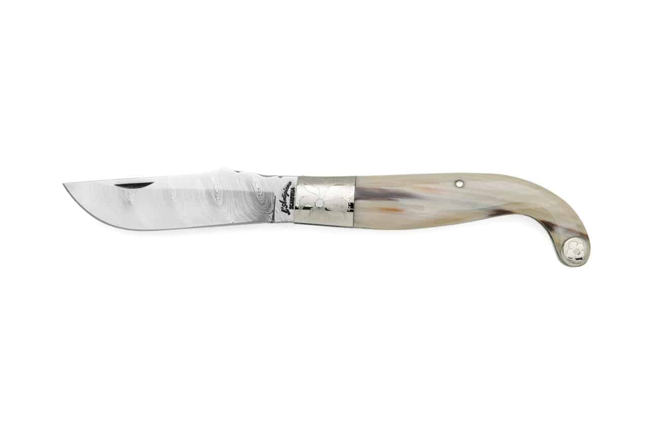 Florentine Knife with Damascus Steel Blade and Ox Horn Handle - Damascus Steel Blade Knives - Italian Regional Knives - Knife Shop L'Artigiano Scarperia - 02